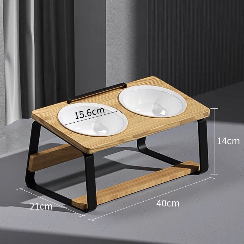 Elevate Your Pet's Dining Experience with Our Ceramic Double Bowl Elevated Feeding Cervical Spine Support